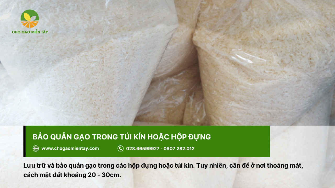 Túi kín hoặc hộp đựng là vật dụng tối ưu để bảo quản gạo