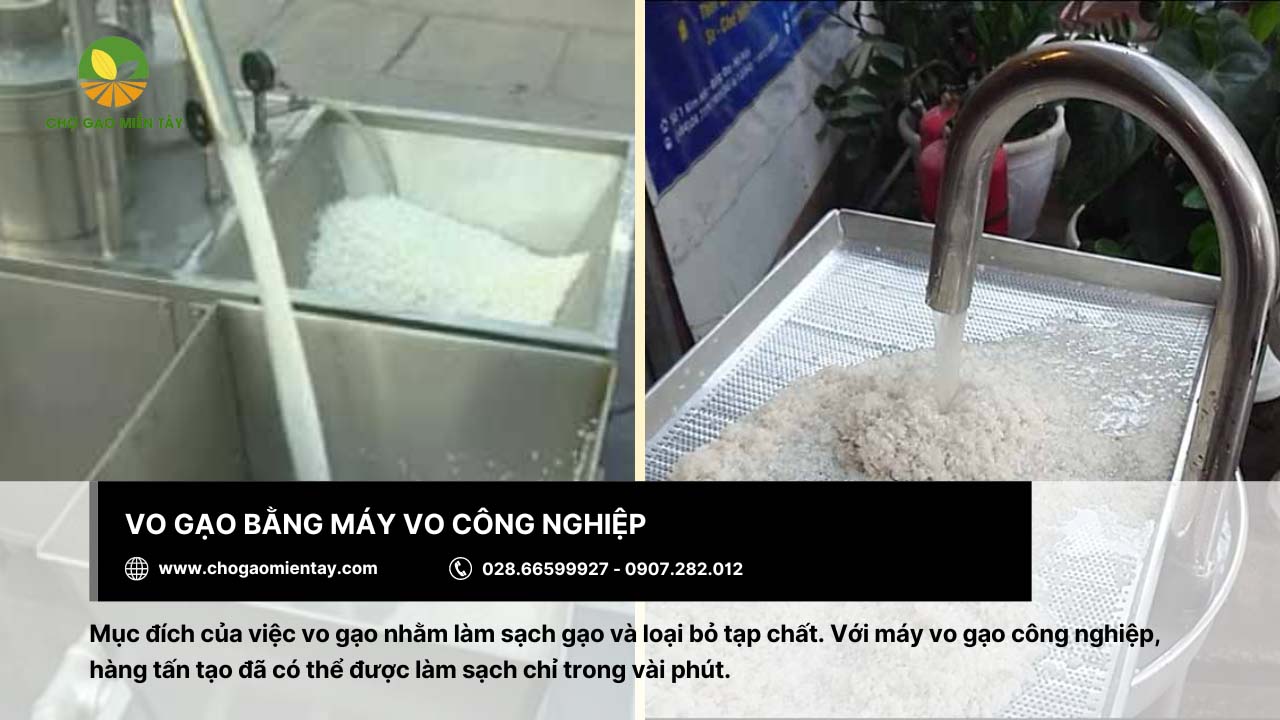 Quá trình vo gạo bằng máy công nghiệp